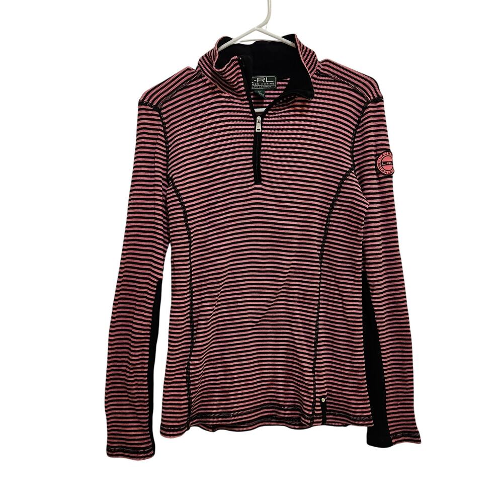 Lauren Ralph Lauren Active Pink Striped Long Sleeve Quarter Zip Activewear Top M